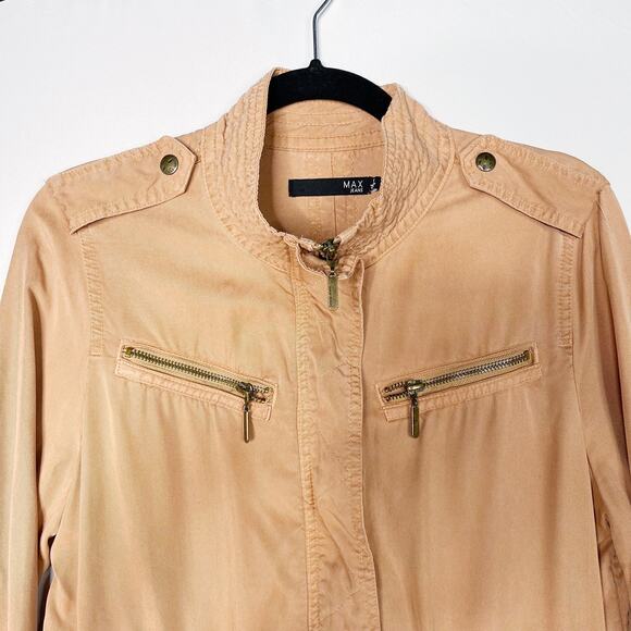 Max Jeans Small Orange Zip Front Jacket Lightweight Cinch Waist Utility Casual - Picture 3 of 13